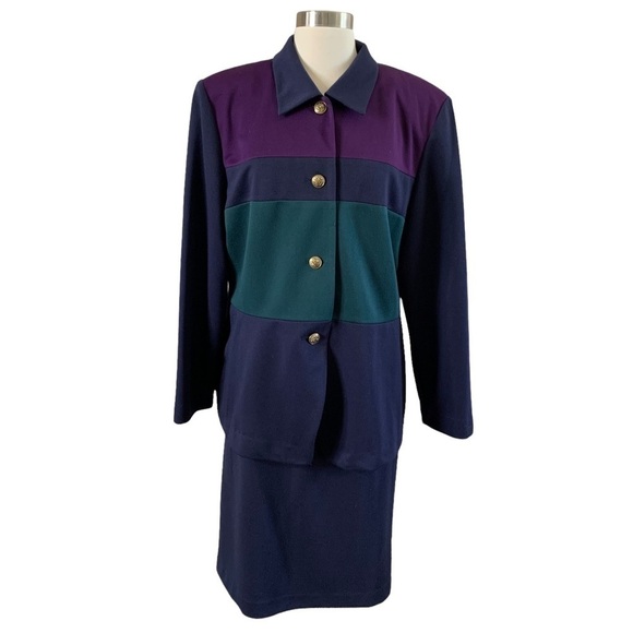 Vintage New Old Stock Leslie Fay's women’s color block skirt suit/shoulder pads